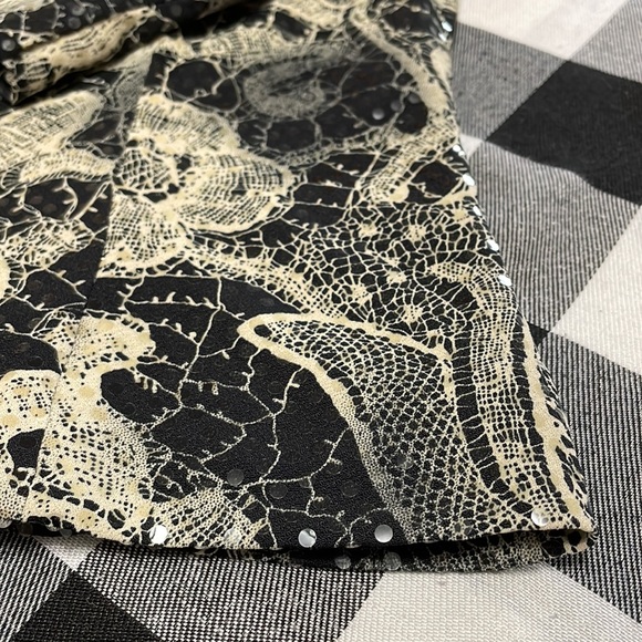 Joseph Ribkoff Blouse Veston Jacket 8 Sequins Shoulder Pads Full Zip Black Cream - Picture 9 of 9